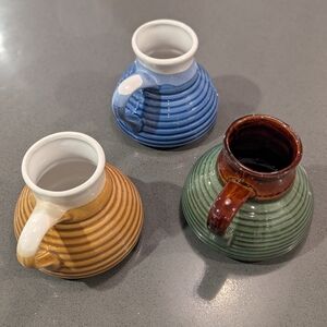 Vintage No Spill Wide Bottom Set Of 3 Ceramic Mug Set - Blue, Green, and Brown